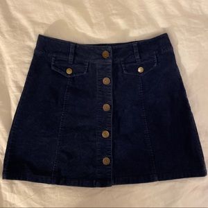 Navy blue corduroy button down skirt